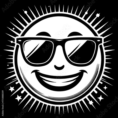 Black and White Vector Silhouette of Cool Emoji Wearing Sunglasses