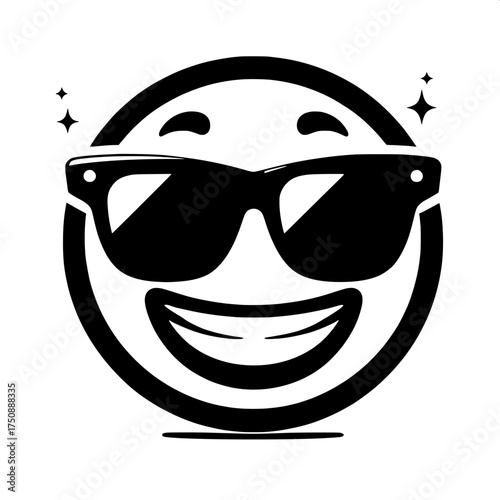 Black and White Vector Silhouette of Cool Emoji Wearing Sunglasses