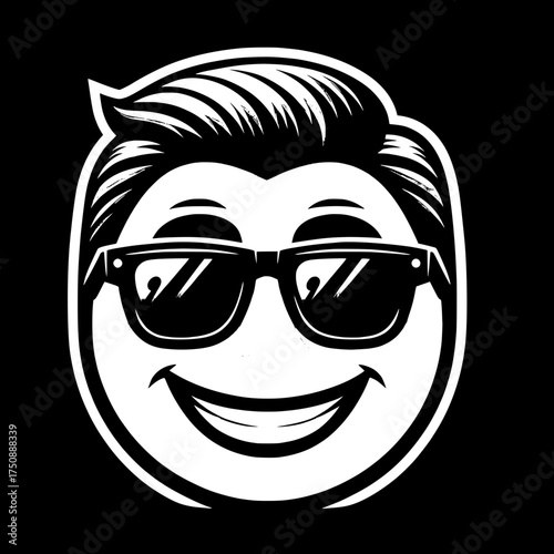 Black and White Vector Silhouette of Cool Emoji Wearing Sunglasses