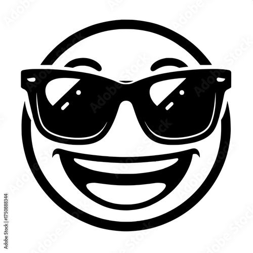Black and White Vector Silhouette of Cool Emoji Wearing Sunglasses