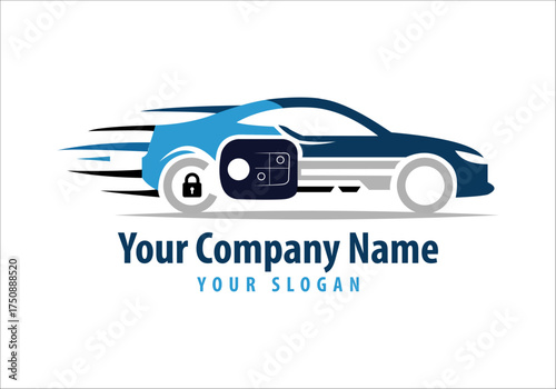 Blue car with security safe and lock logo