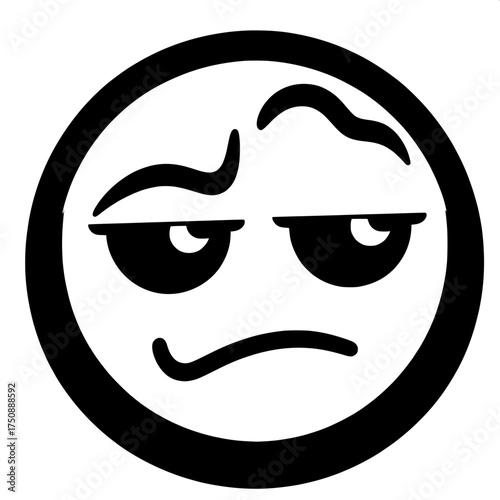 Black and White Vector Silhouette of Smirking Emoji