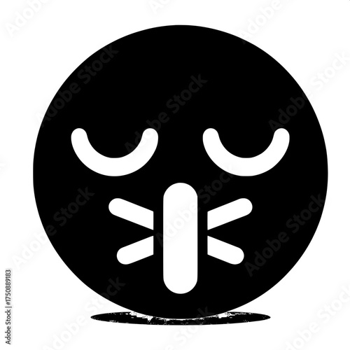Black and White Vector Silhouette of Silent Emoji with Zipped Mouth