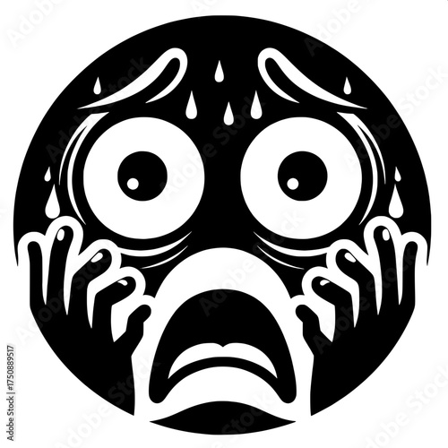 Black and White Vector Silhouette of Fearful Emoji