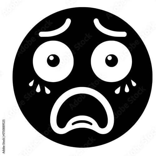 Black and White Vector Silhouette of Fearful Emoji