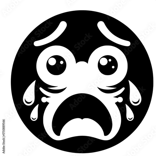 Black and White Vector Silhouette of Fearful Emoji