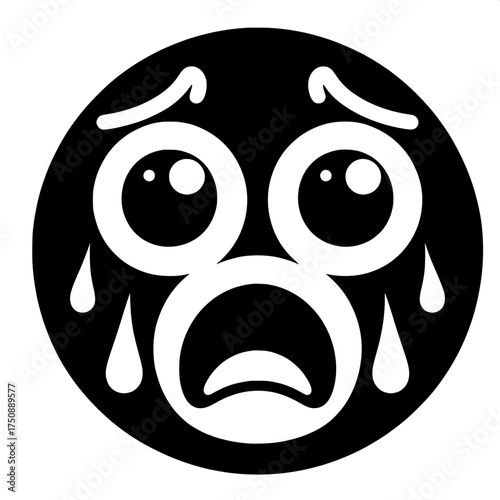 Black and White Vector Silhouette of Fearful Emoji