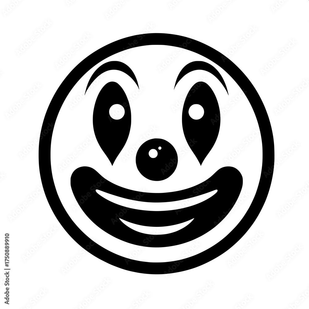 Fototapeta premium Black and White Vector Silhouette of Clown Emoji Face