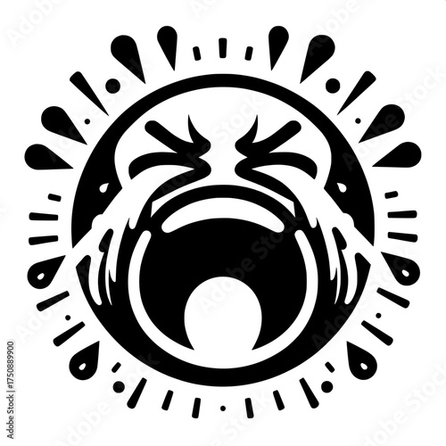 Black and White Vector Silhouette of Crying Loudly Emoji