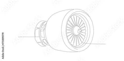 Detailed Outline Airplane Turbine Jet Engine Isometric Drawing Illustration