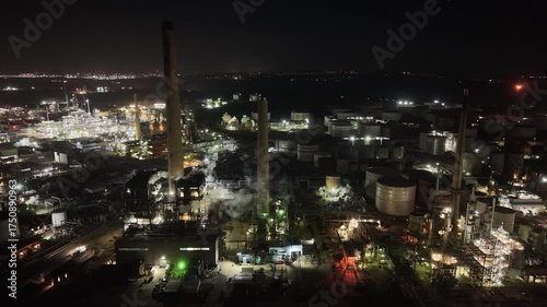 Wallpaper Mural Oil refinery aerial view, shot from a drone. Production of oil and chemicals. Night shooting. Torontodigital.ca