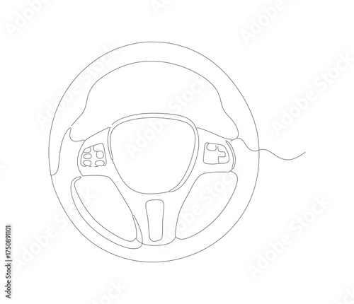 Outline Simple Steering Wheel Automotive Part Minimalist Line Art Drawing