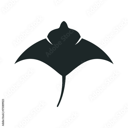 Simple black stingray silhouette, , ideal for logos, nautical themes, or minimalist designs, conveying grace and mystery of the ocean