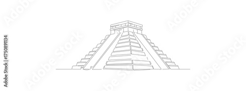 Minimalist Line Art Temple of Kukulkan Illustration Historical Landmark Design