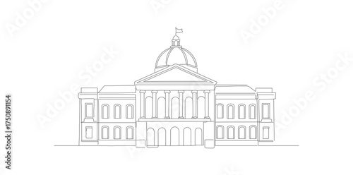 Simple Line Art State Capital Building Landmark Architecture Illustration