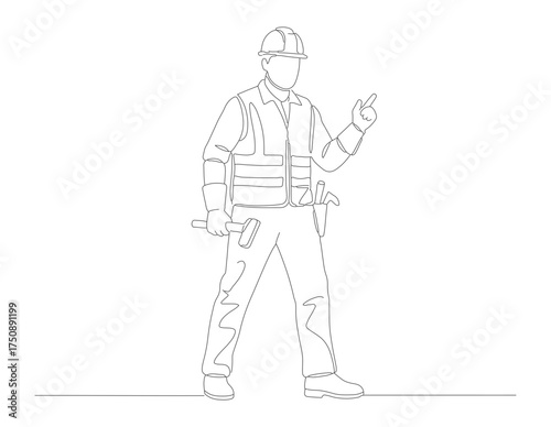Dotted Line Style Full Body Builder Man Construction Worker Illustration