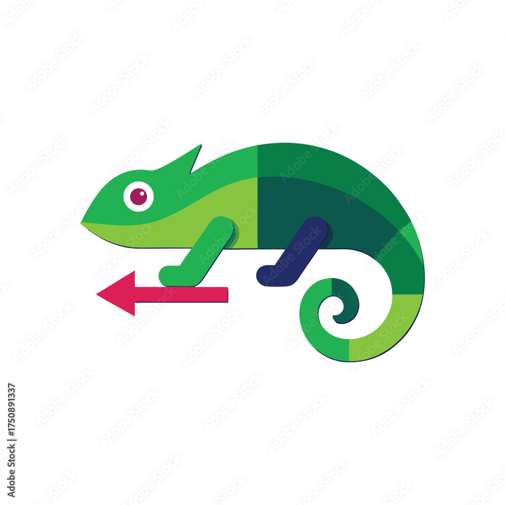 Naklejka premium A green chameleon with a red arrow a simple and clean illustration of a chameleon for a zoo or pet shop