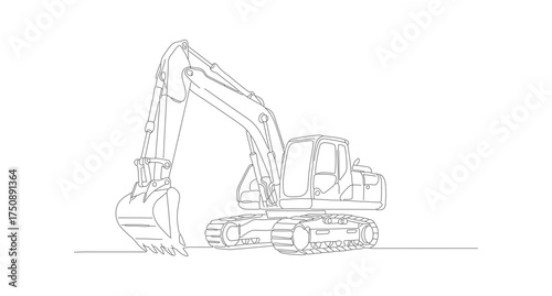 Minimalist Line Art Excavator Construction Equipment Vehicle Detailed Outline Drawing