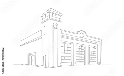 Simple Outline Drawing Fire Station Minimalist Line Art Building Icon