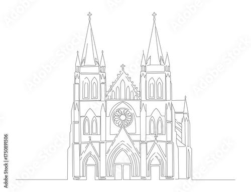 Minimalist Line Art Cathedral Architecture Landmark Building and Structure Illustration