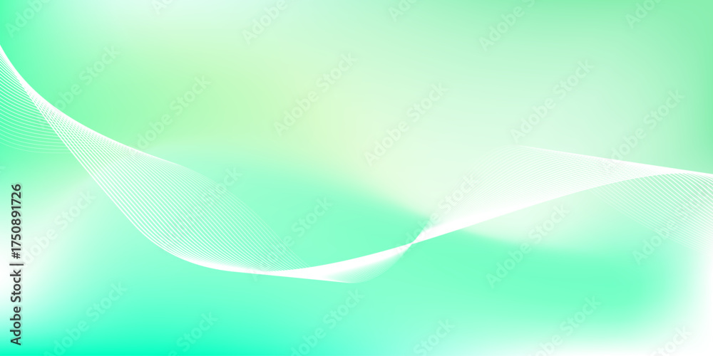 Fototapeta premium Abstract green and white gradient background with glowing wavy lines