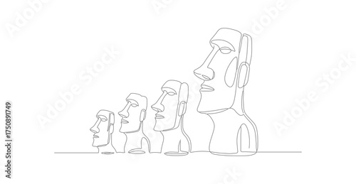 Minimalist Line Drawing Moai Statue Group Easter Island Landmark Illustration