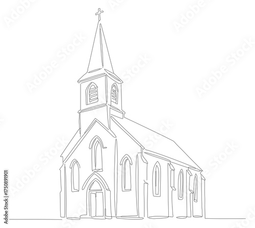 Minimalist Outline Church Building Illustration Religious Worship Place Architecture Design