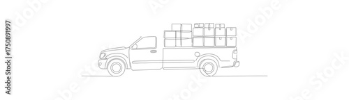 Sketchy Outline Classic Pickup Truck Loaded with Packages Illustration