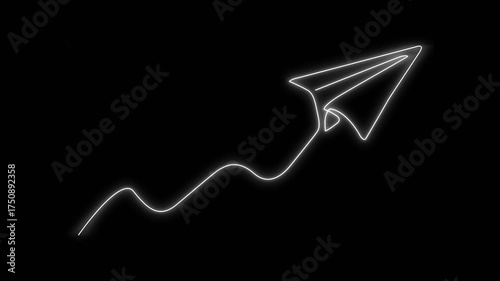 Flying Paper Airplane Animation Connected to Alarm Clock – Continuous Line Style Travel Concept