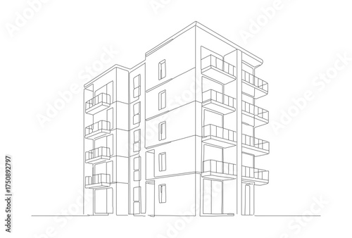 Outline Minimalist Architecture Apartment Building Structure Exterior Construction Design Illustration