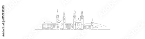 Minimalist Outline Santiago de Compostela Cityscape Silhouette Landmark Travel Destination