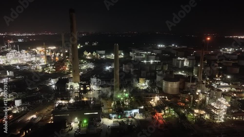 Wallpaper Mural Oil refinery aerial view, shot from a drone. Production of oil and chemicals. Night shooting. Torontodigital.ca