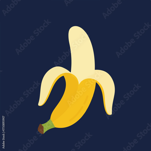 Half-peeled banana on a dark blue background