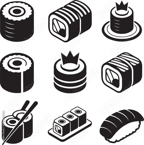 Sushi Set Monochrome Style Japanese Cuisine Culinary Food Delicious Variety