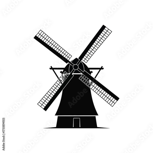Windmill Silhouette black and white traditional architecture building rural countryside energy wind power blade farm agriculture icon