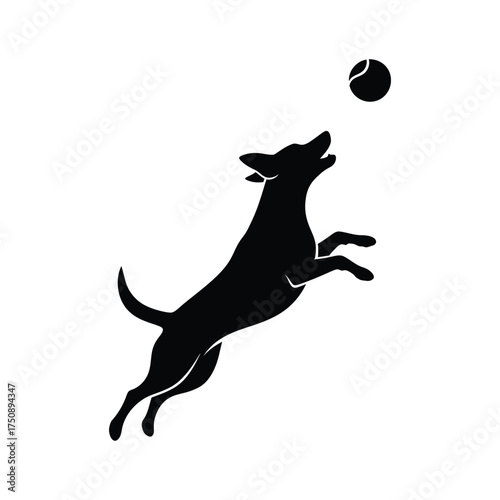 Dog Jumping for Ball Silhouette catch pet animal play fetch activity sport exercise mammal domestic canine vector illustration graphic