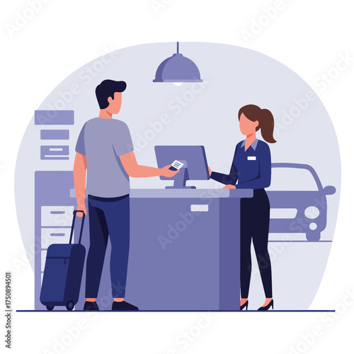 Man checking in at a desk with luggage