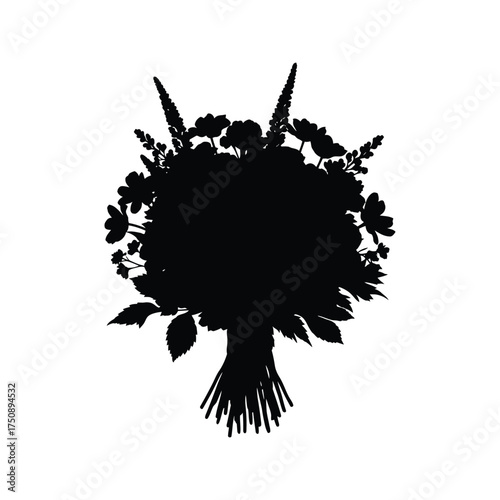 Floral Bouquet Silhouette flower black white leaf leaves arrangement wedding garden plant nature design element vector graphic