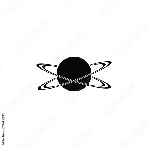 Planet with Rings Icon in Black and White space astronomy science galaxy universe celestial orbit astrophysics exploration cosmic