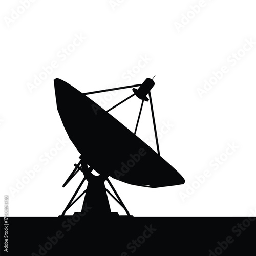 Silhouette of a Satellite Dish antenna communication technology telecommunications broadcast signal receiver parabola black white radio