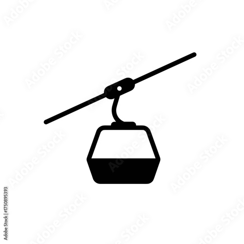 Cable car icon in black for winter resort or mountain transport design