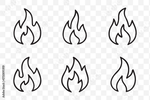 Fire flame icon vector design symbol. Set of fire icons. Flame design of different shapes. Vector illustration