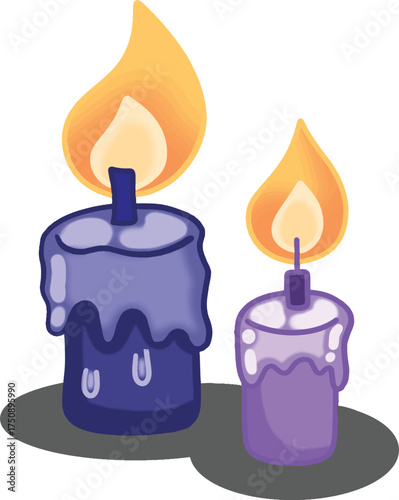A cartoon of blue and purple candles being lit.