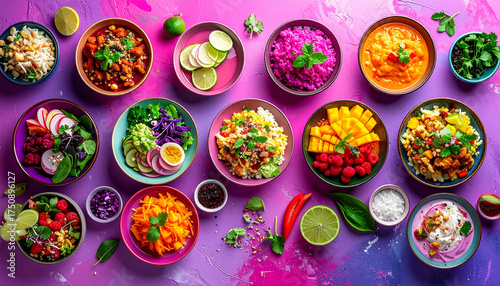 Vibrant Bowls of Delicious Food A Colorful Display of Healthy and Nutritious Meals