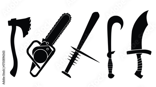 Silhouette Weapons Set: A stark collection of weapons silhouettes, each representing a tool with a potential for action, captured in a monochromatic and edgy style.