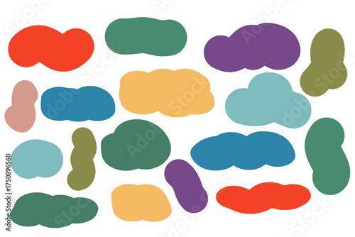 New ProjeSet of playful blob shapes scattered vector illustration. Abstract organic design elements. Modern doodle liquid Colorful shape frame. Curve wavy oval pattern.ct