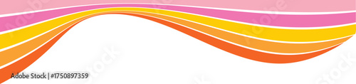 Rainbow lines header for retro banner. Groovy abstract 70s curved border for poster. Swirl playful orange and pink stripe. Dynamic divider and separator shape