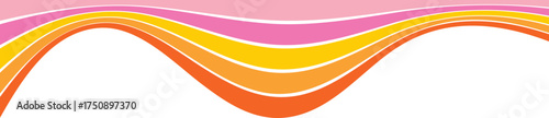 Rainbow lines header for retro banner. Groovy abstract 70s curved border for poster. Swirl playful orange and pink stripe. Dynamic divider and separator shape
