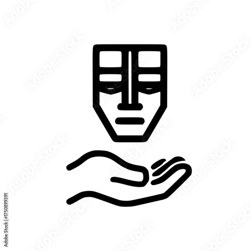 Vector illustration of a wooden mask icon placed on a hand representing tradition and culture