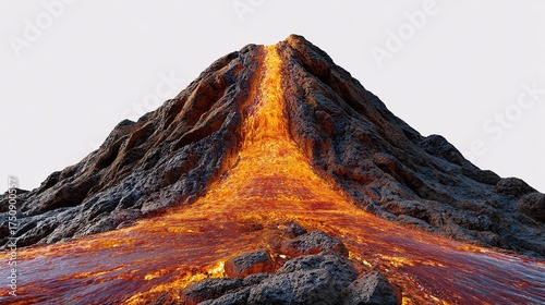 The sunlit volcano peak is a stunning winter landscape of snow, ice, and rock beneath a vast sky